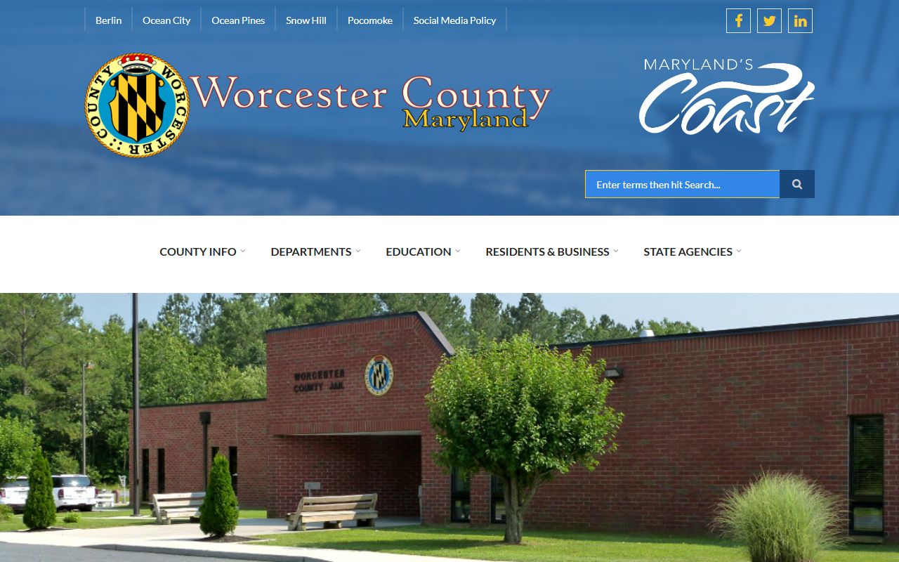 Worcester County jail page for inmate population records